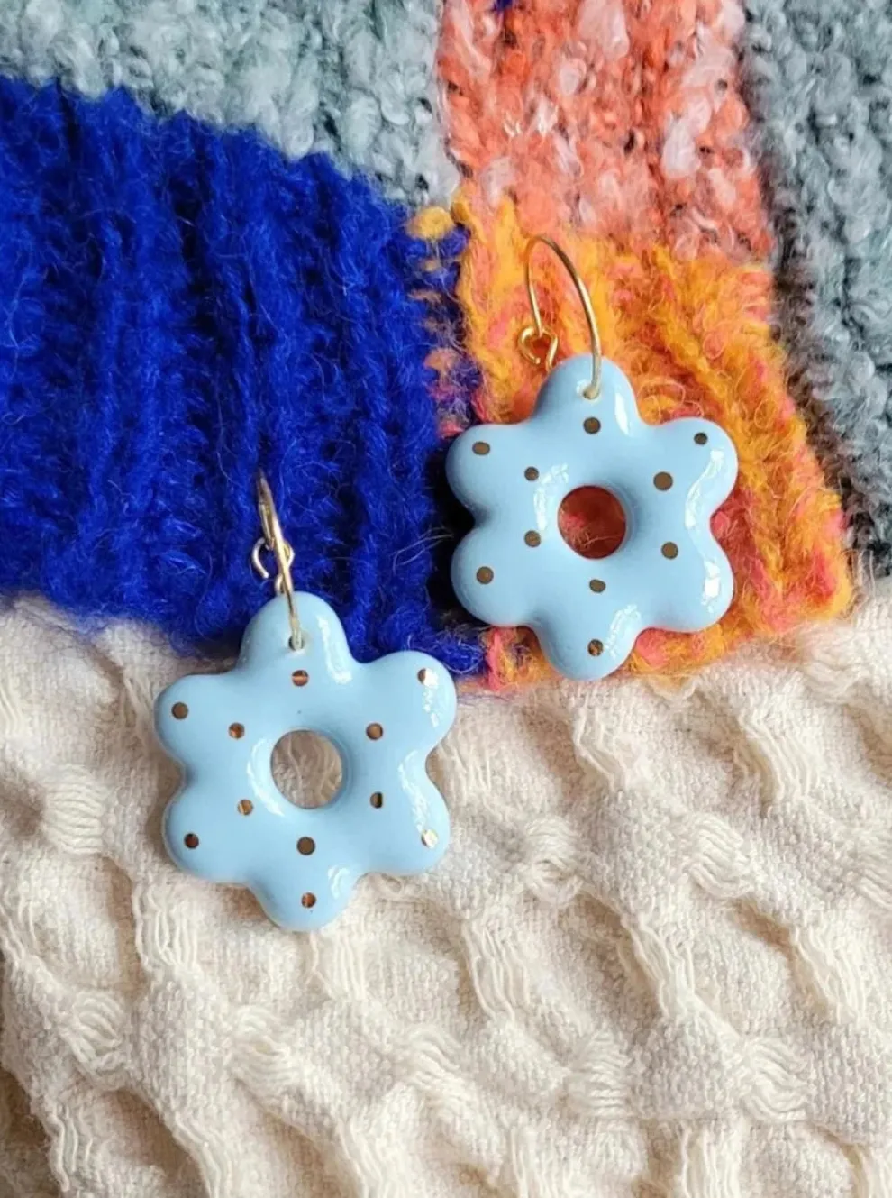 KAG Large Flower Ceramic Earrings - Baby Blue