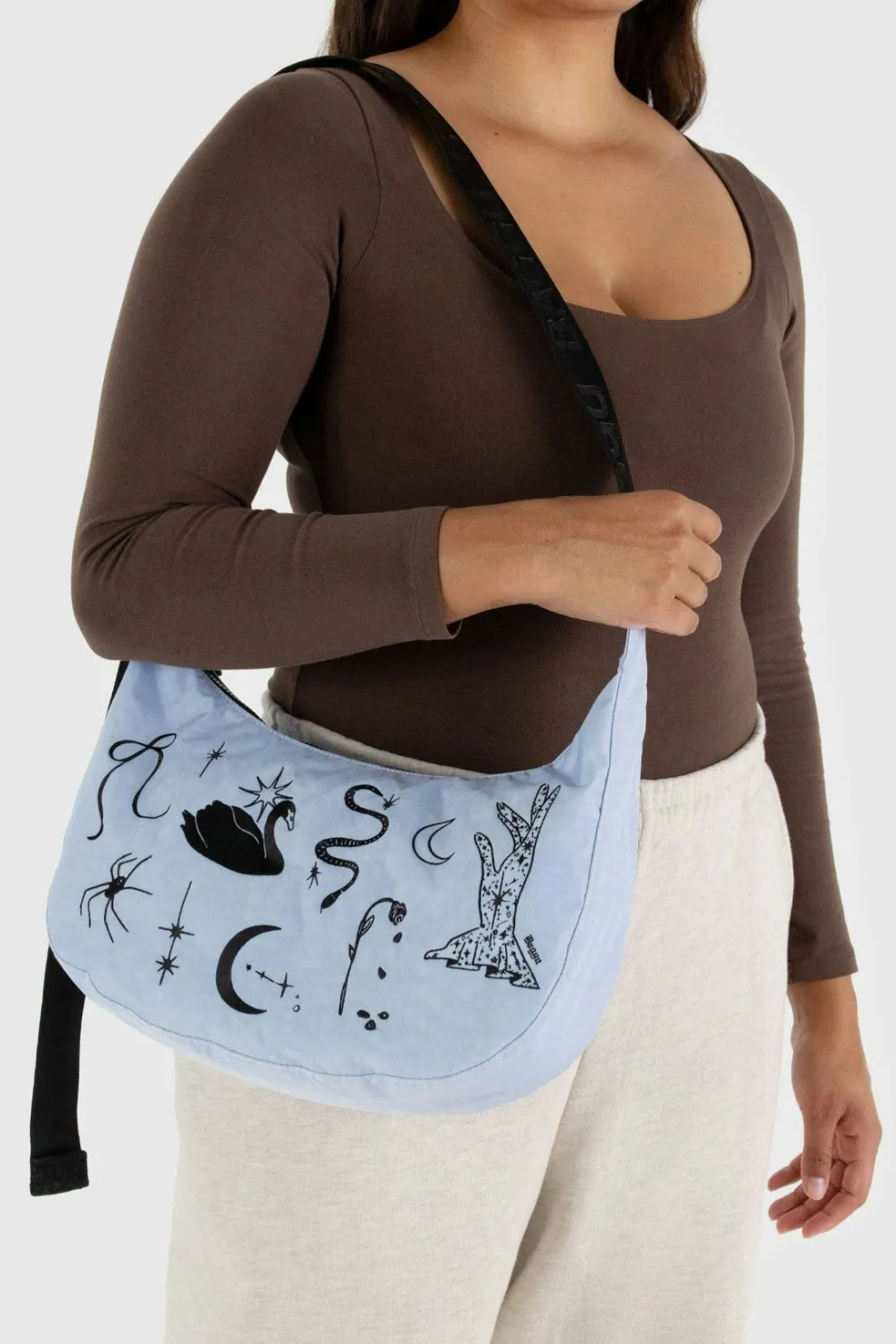 BAGGU Medium Crescent Nylon Bag - Embroidered Ballet Icons