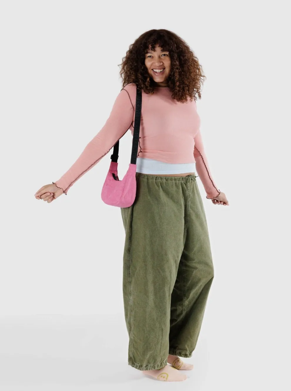 BAGGU Small Crescent Nylon Bag - Rose Asalée